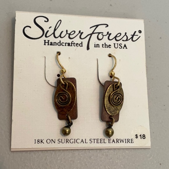 Silver Forest Hammered Copper Gold Tone Drop Dangle Earrings - Picture 2 of 7